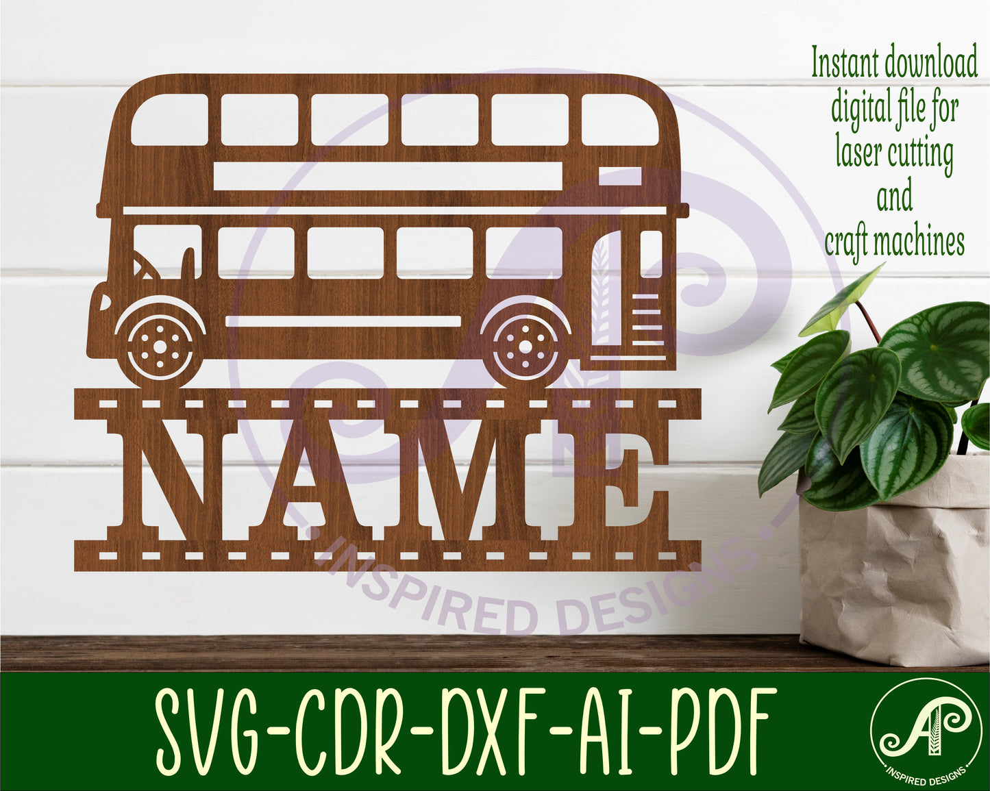 Double decker bus shape name sign SVG / DXF / AI / PDF / CDR