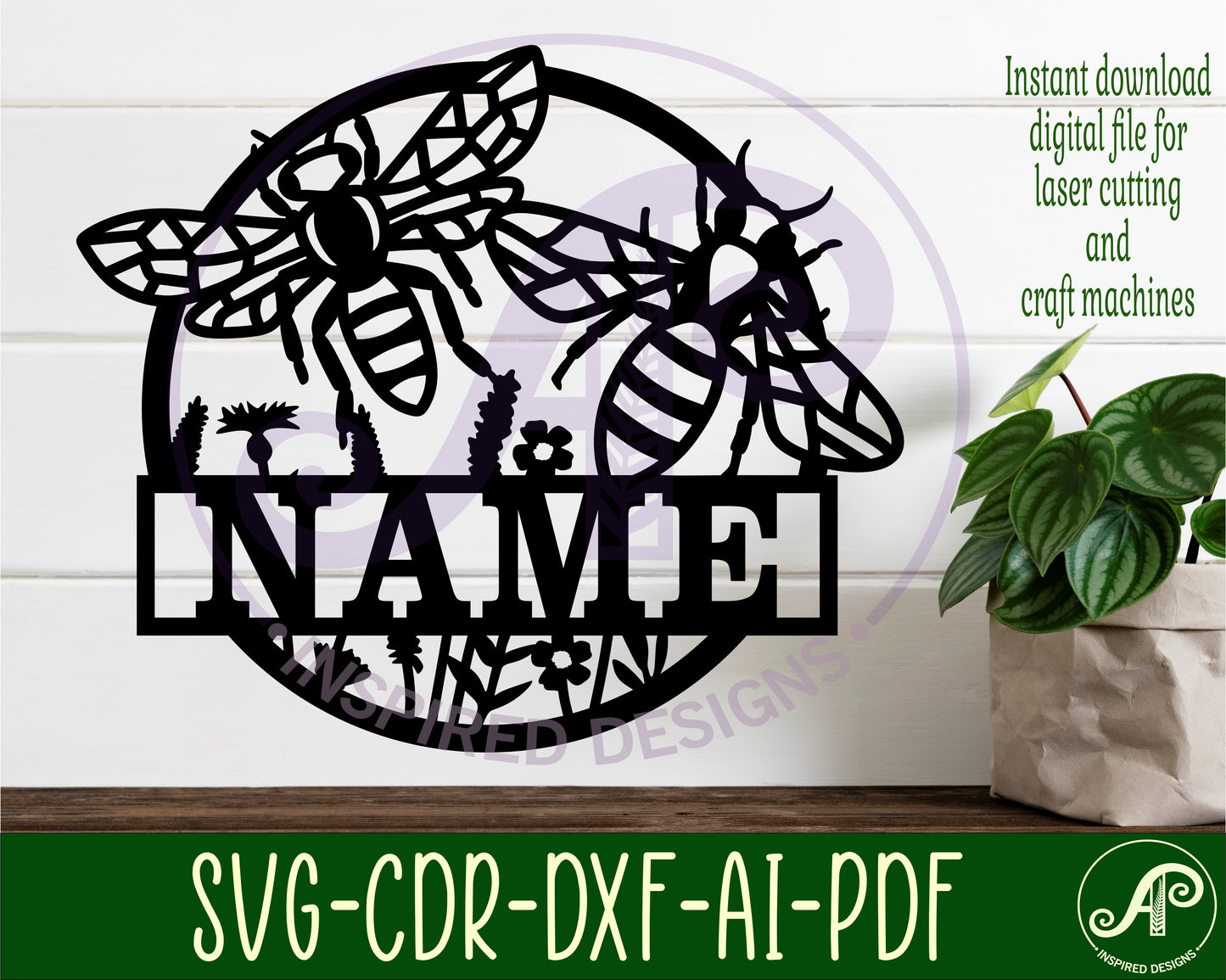 Detailed bees name wall sign. SVG / DXF / AI / PDF / CDR