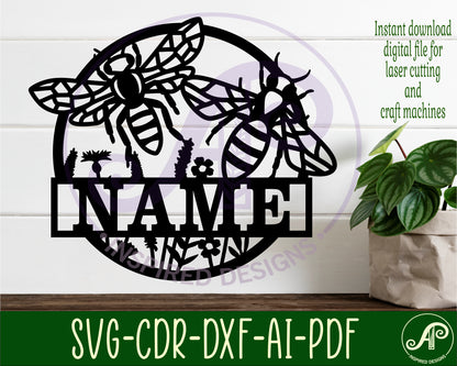 Detailed bees name wall sign. SVG / DXF / AI / PDF / CDR