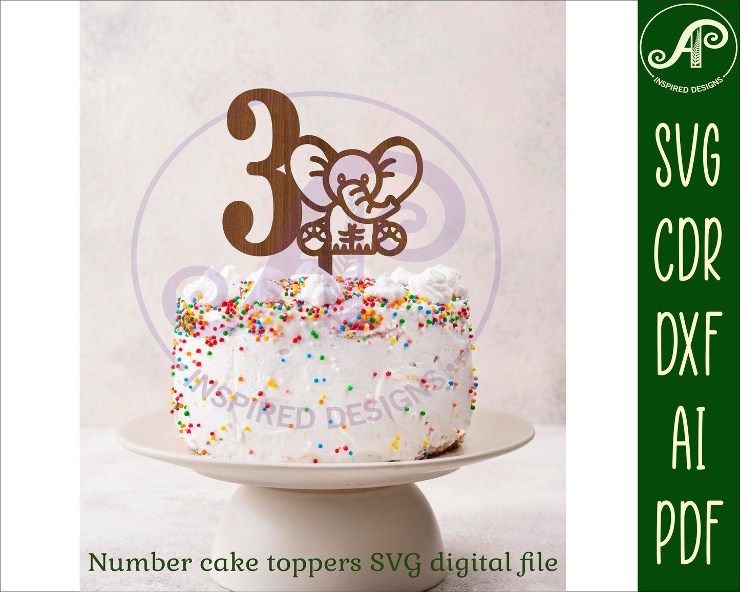 Elephant number cake topper design SVG / DXF / AI / PDF / CDR