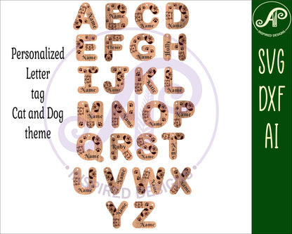 Cat and Dog letter tag designs SVG / DXF / AI