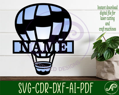 Hot air balloon design shape name sign SVG / DXF / AI / PDF / CDR