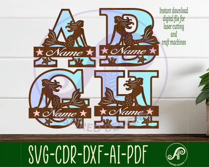 Mermaid layered monogram sign SVG / DXF / AI / PDF / CDR