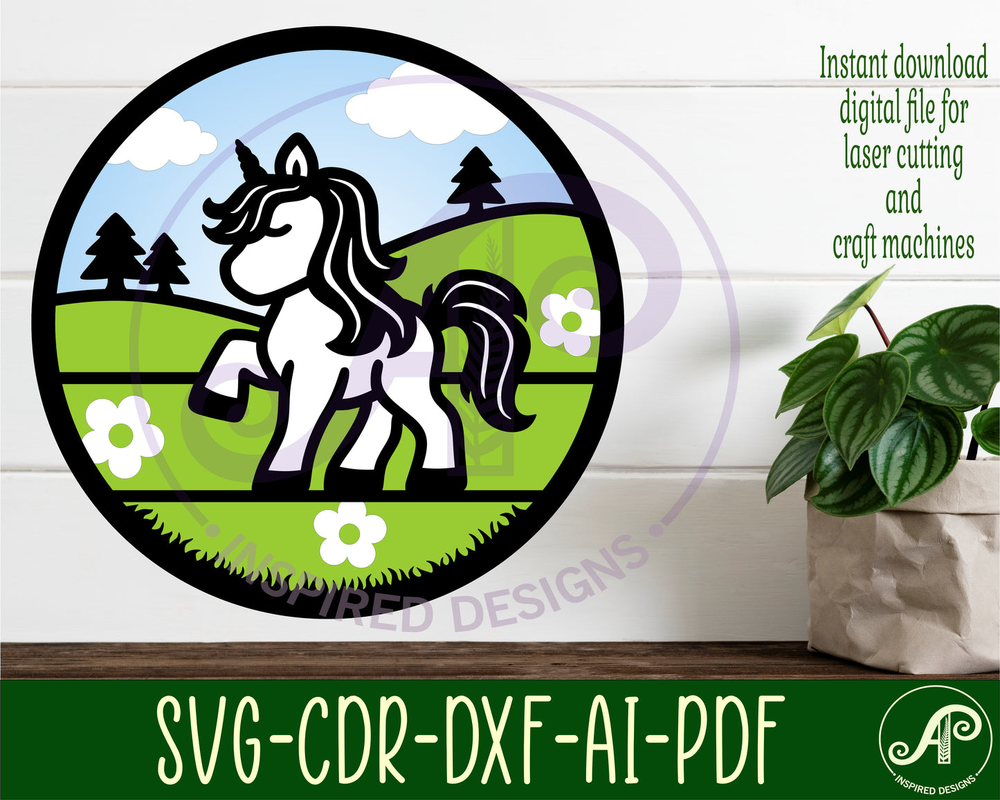 Unicorn layered wall sign design SVG / DXF / AI / PDF / CDR