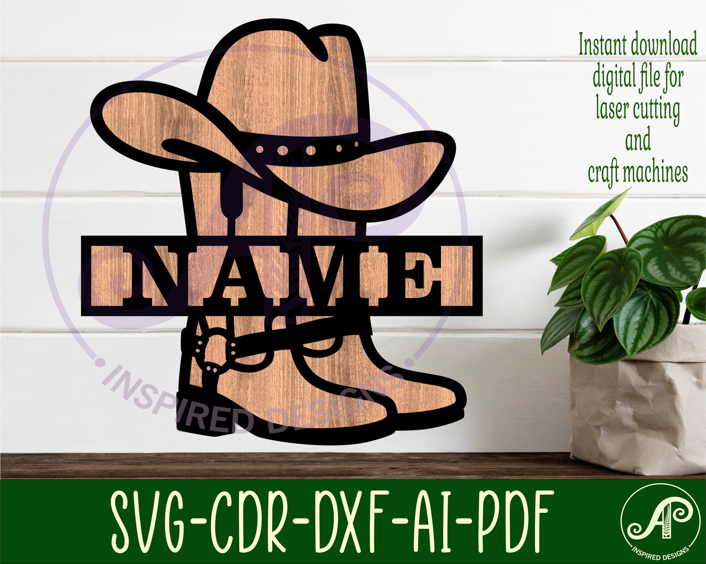 Cowboy boots and hat design shape name sign SVG / DXF / AI / PDF / CDR