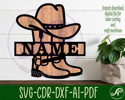 Cowboy boots and hat design shape name sign SVG / DXF / AI / PDF / CDR