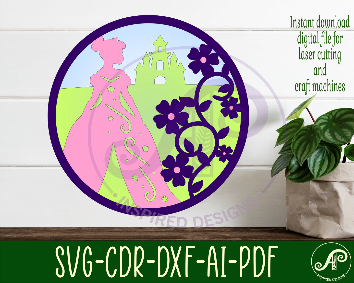 Princess layered wall sign design SVG / DXF / AI / PDF / CDR