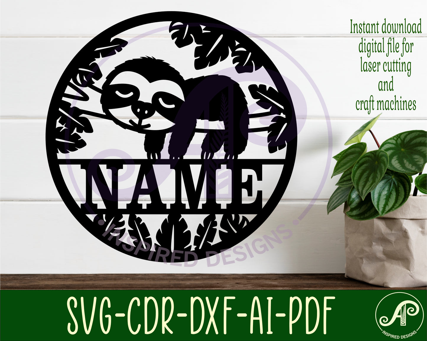 Cute Sloth name wall sign. SVG / DXF / AI / PDF / CDR