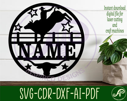 Bull rider name wall sign. SVG / DXF / AI / PDF / CDR