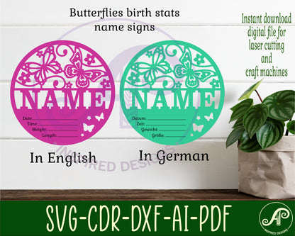 Butterflies baby stats, Birth plaque, Newborn baby name sign