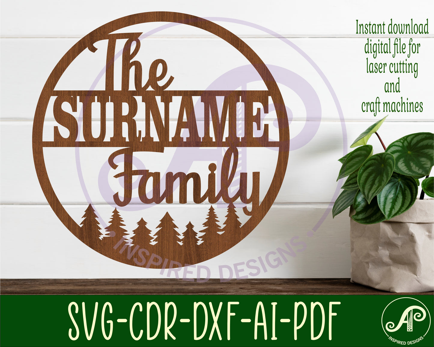 Family forest surname wall sign. SVG / DXF / AI / PDF / CDR