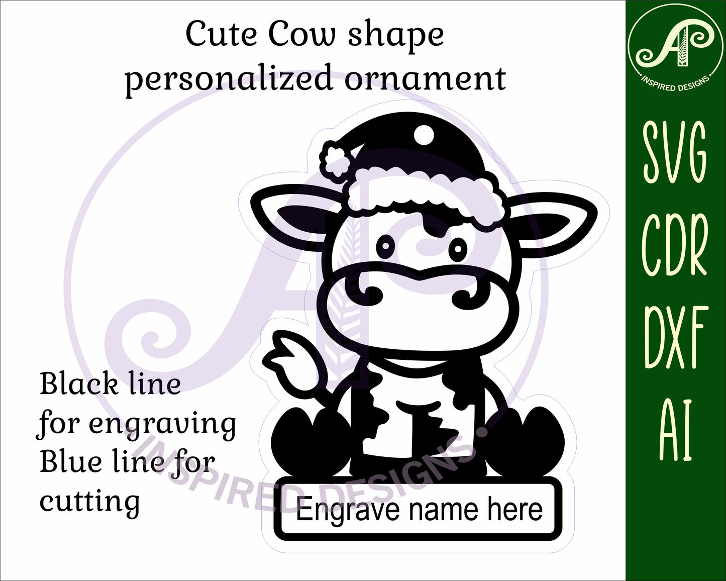 Cow engraved ornament design SVG / DXF / AI