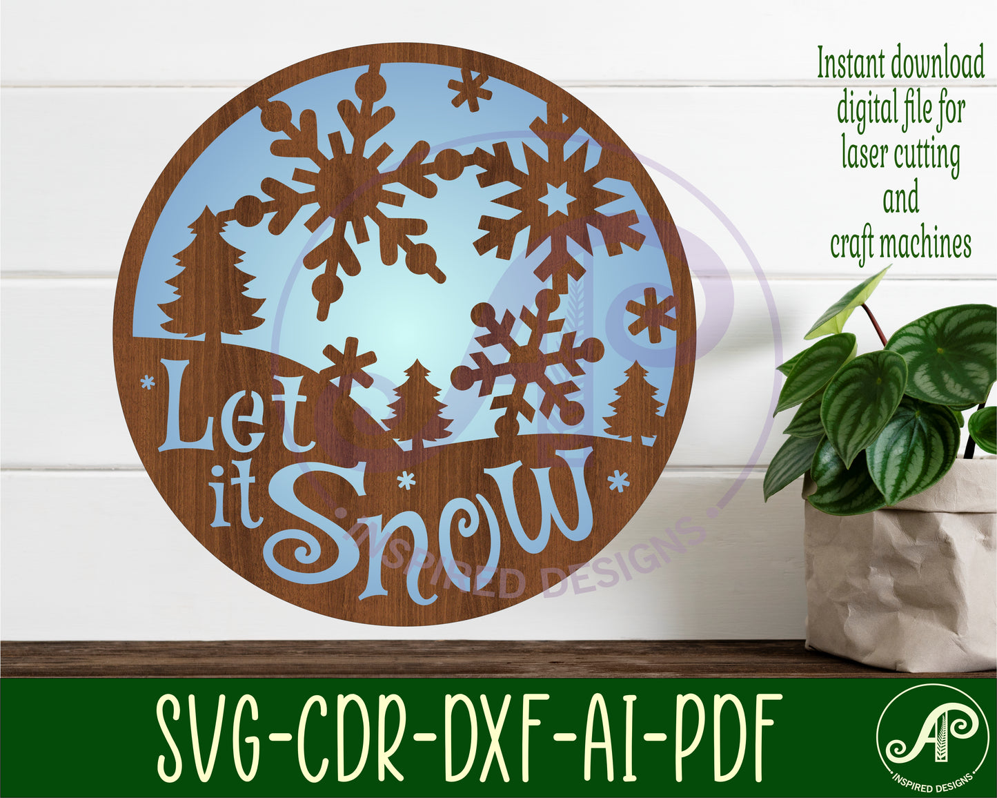 Let it snow Christmas wall sign design SVG / DXF / AI / PDF / CDR