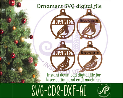 Bird Christmas Ornament SVG laser cut files