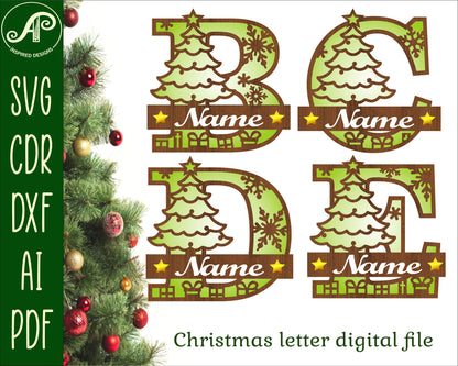 Christmas tree layered monogram sign SVG / DXF / AI / PDF / CDR