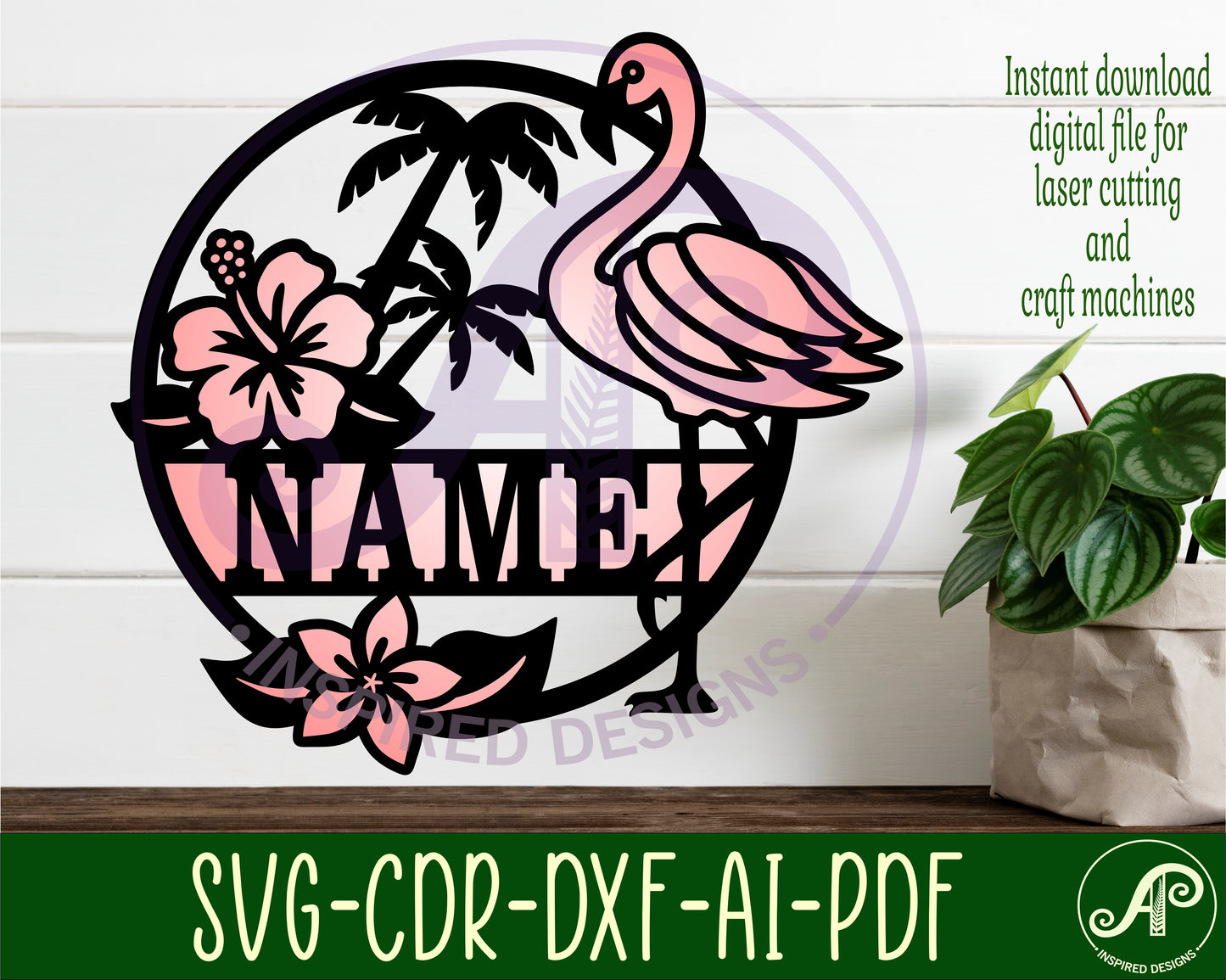 Flamingo name wall sign. SVG / DXF / AI / PDF / CDR