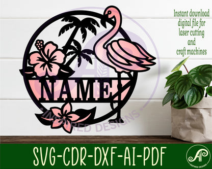 Flamingo name wall sign. SVG / DXF / AI / PDF / CDR