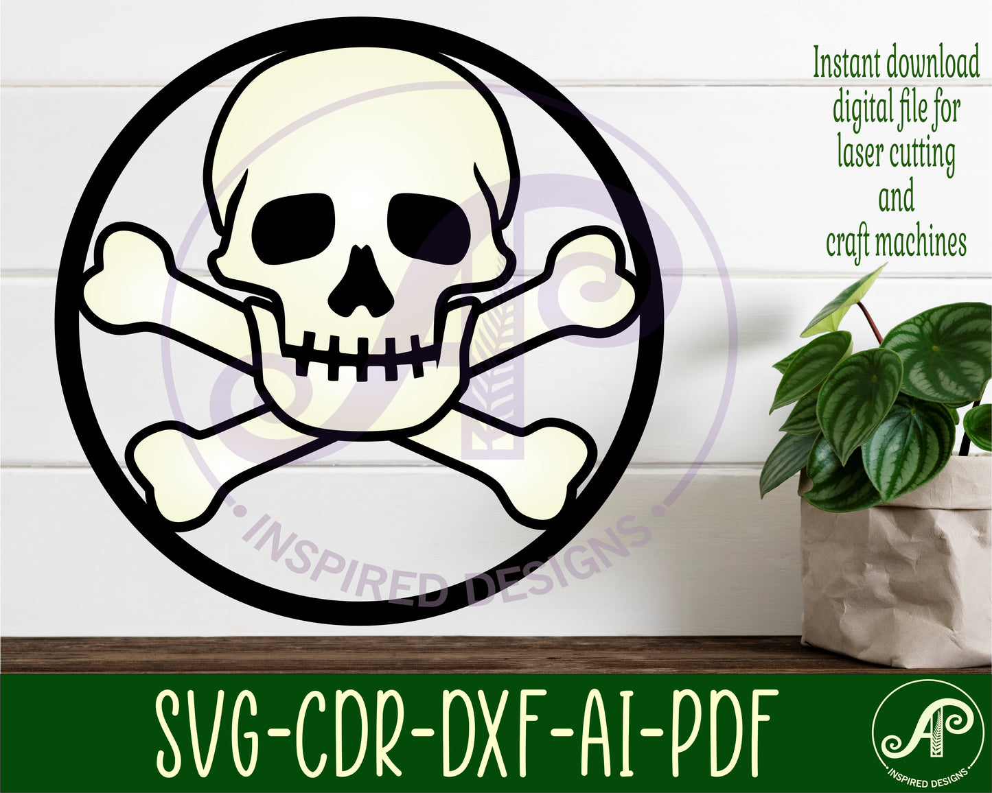 Skull and bones wall sign design SVG / DXF / AI / PDF / CDR