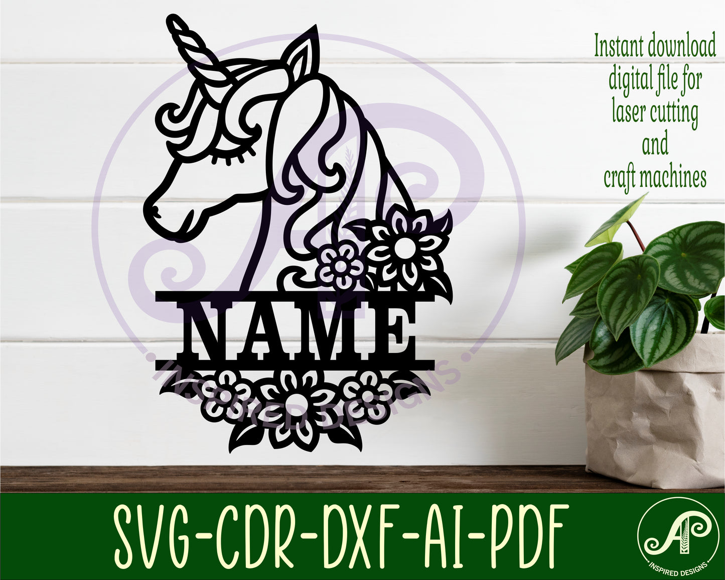 Unicorn head shape name sign SVG / DXF / AI / PDF / CDR