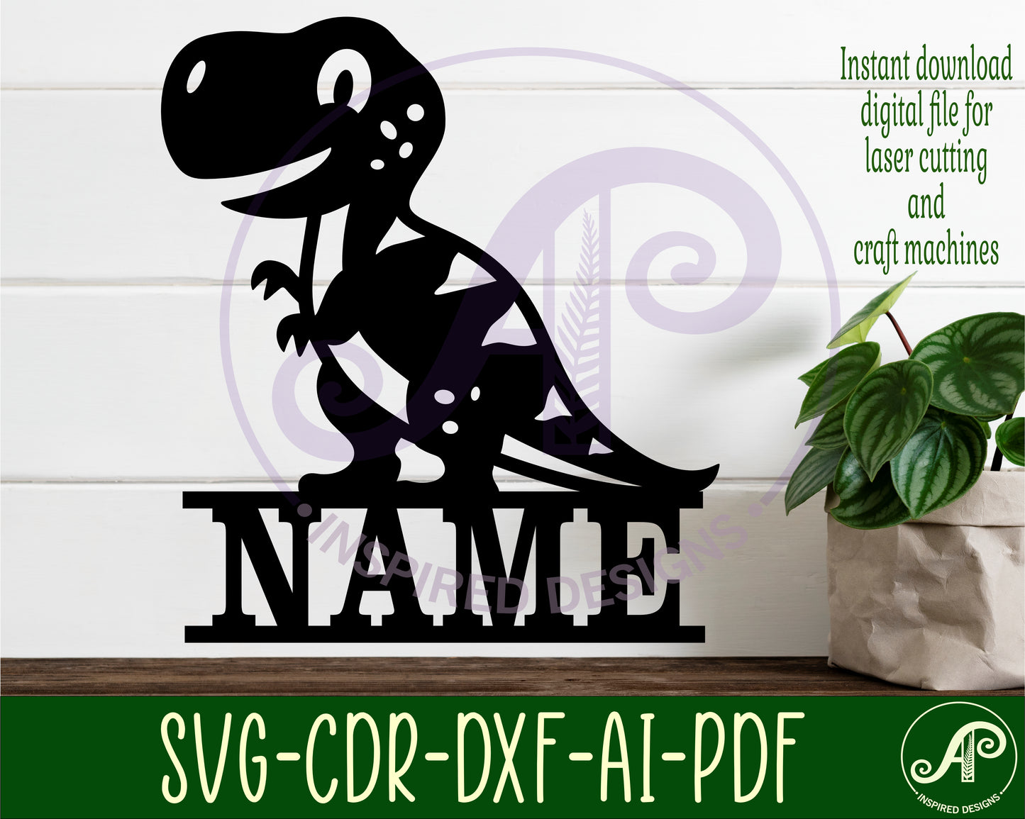 Cute T rex name sign SVG / DXF / AI / PDF / CDR