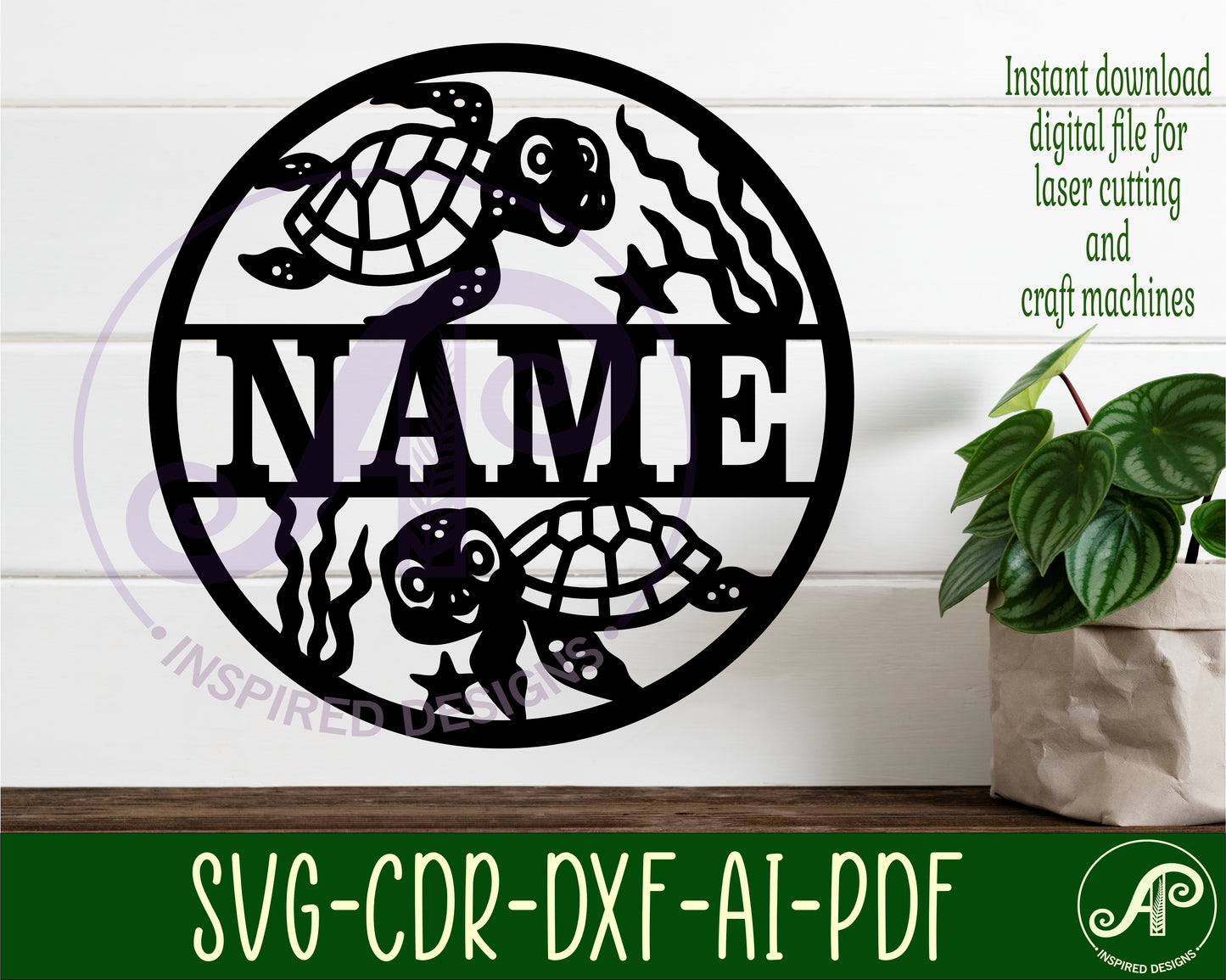 Cute Turtles name wall sign. SVG / DXF / AI / PDF / CDR