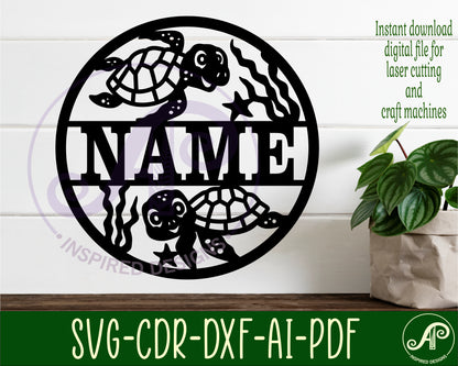 Cute Turtles name wall sign. SVG / DXF / AI / PDF / CDR