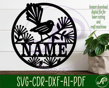 Fantail bird name wall sign. SVG / DXF / AI / PDF / CDR