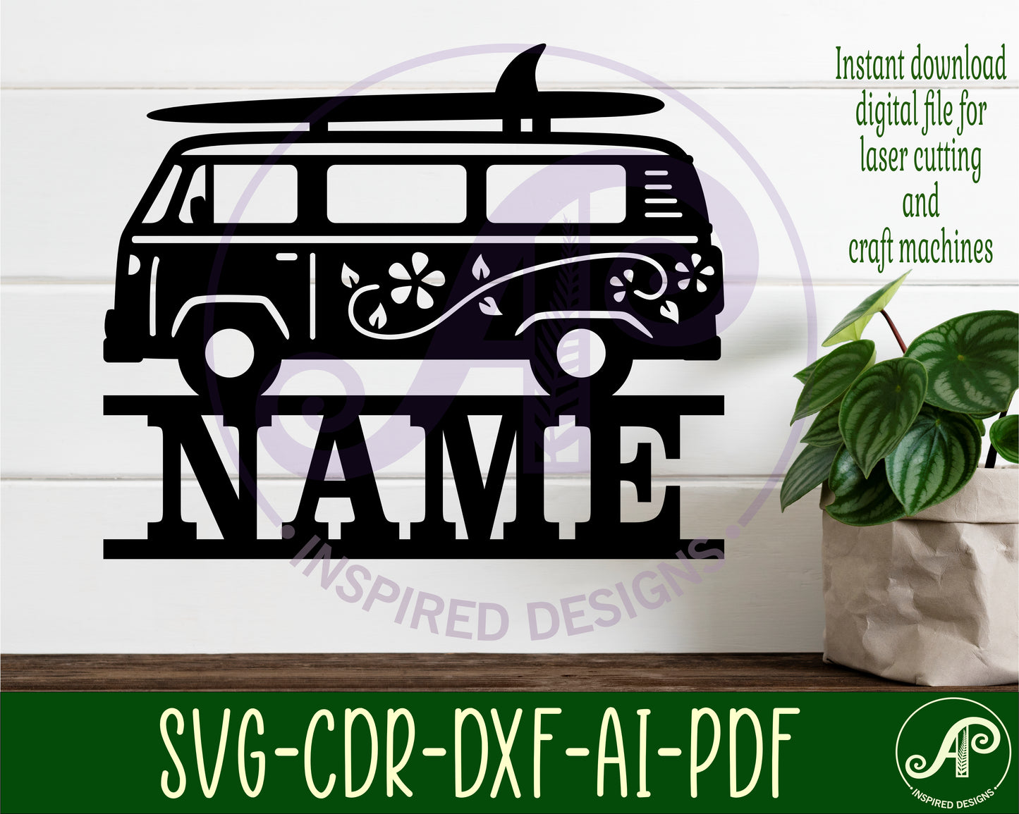 Surfer van name sign SVG / DXF / AI / PDF / CDR