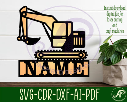 Excavator shape name sign SVG / DXF / AI / PDF / CDR