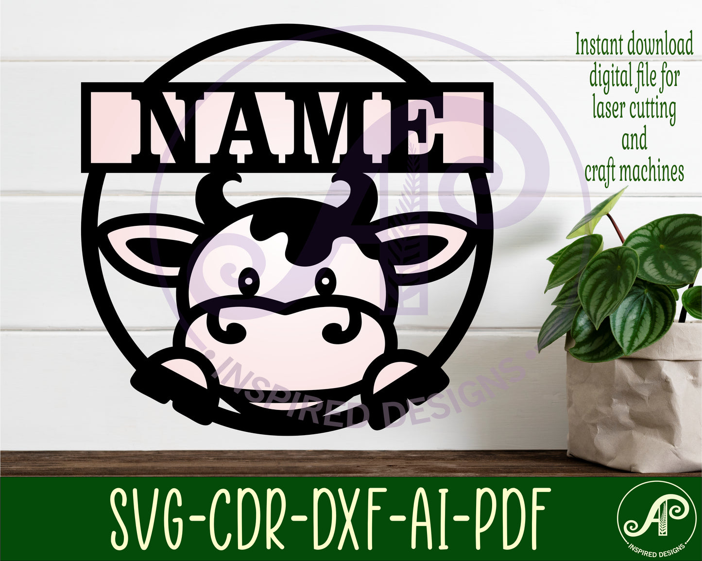 Cow single name wall sign. SVG / DXF / AI / PDF / CDR