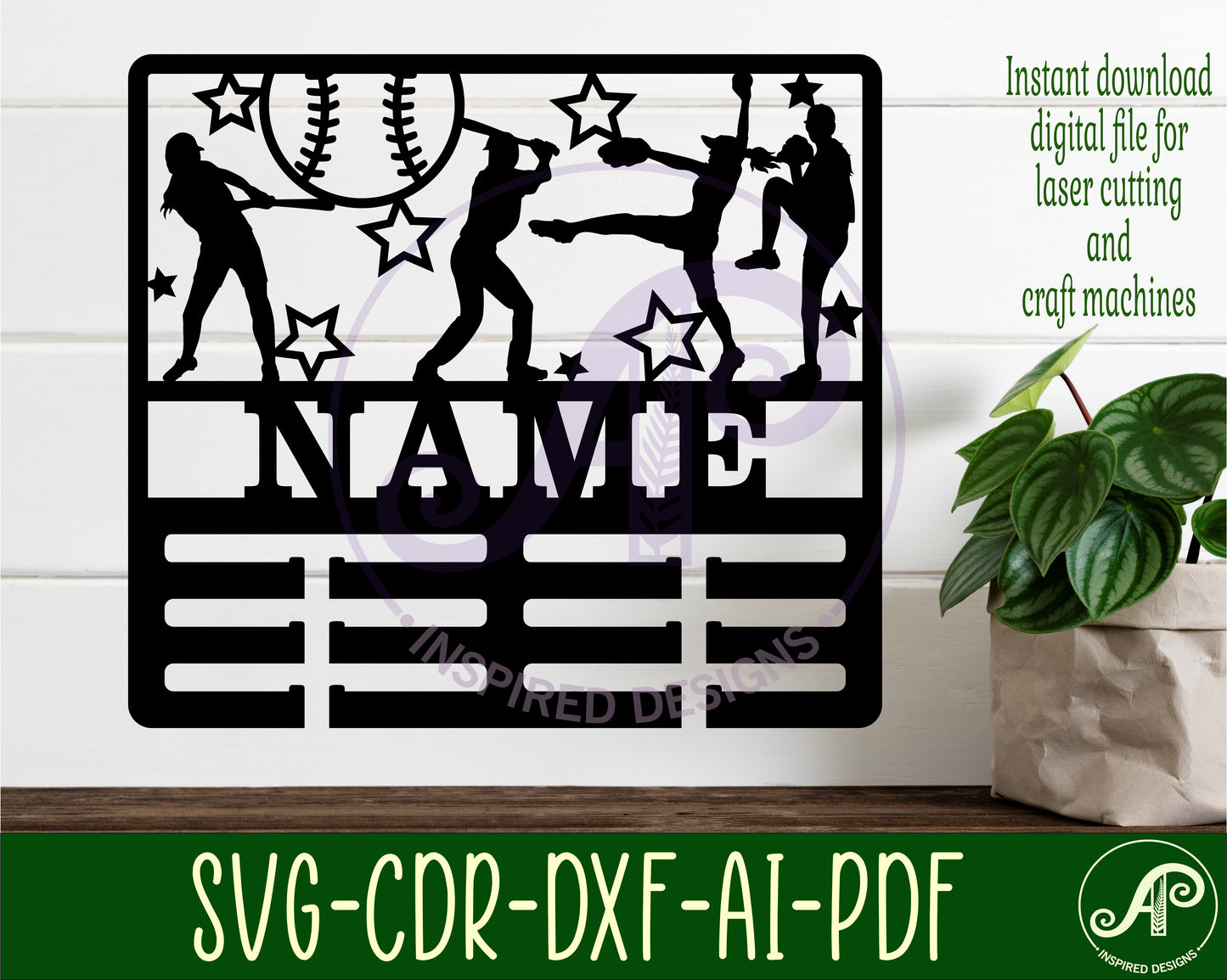 Baseball / Softball female medal holder sign SVG / DXF / AI / PDF / CDR