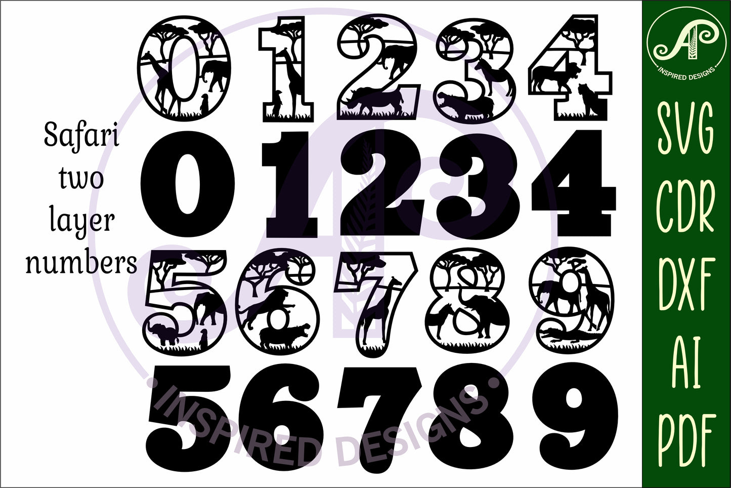 Safari animal wall numbers set. two layers