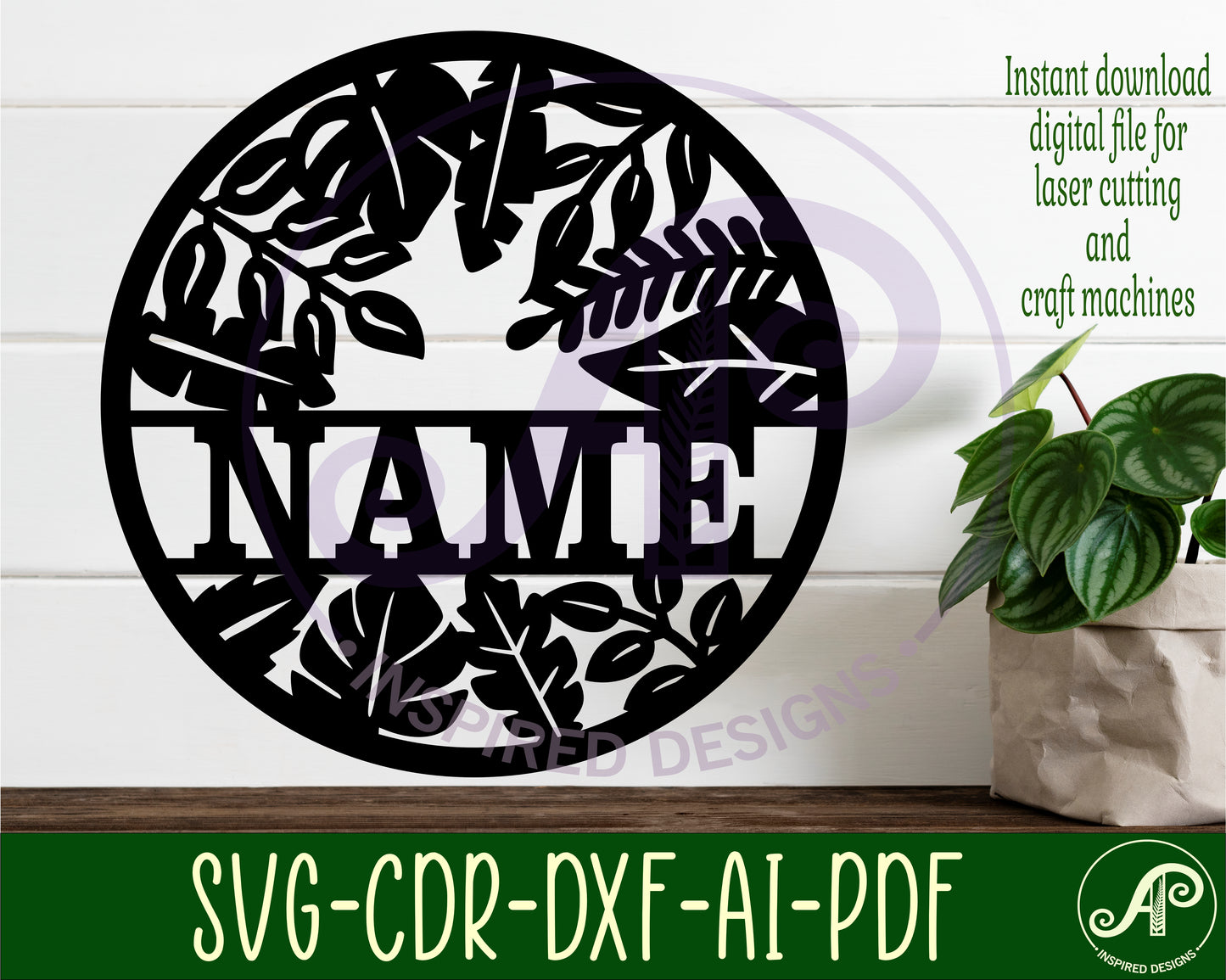 Leaf/ leaves name wall sign. SVG / DXF / AI / PDF / CDR