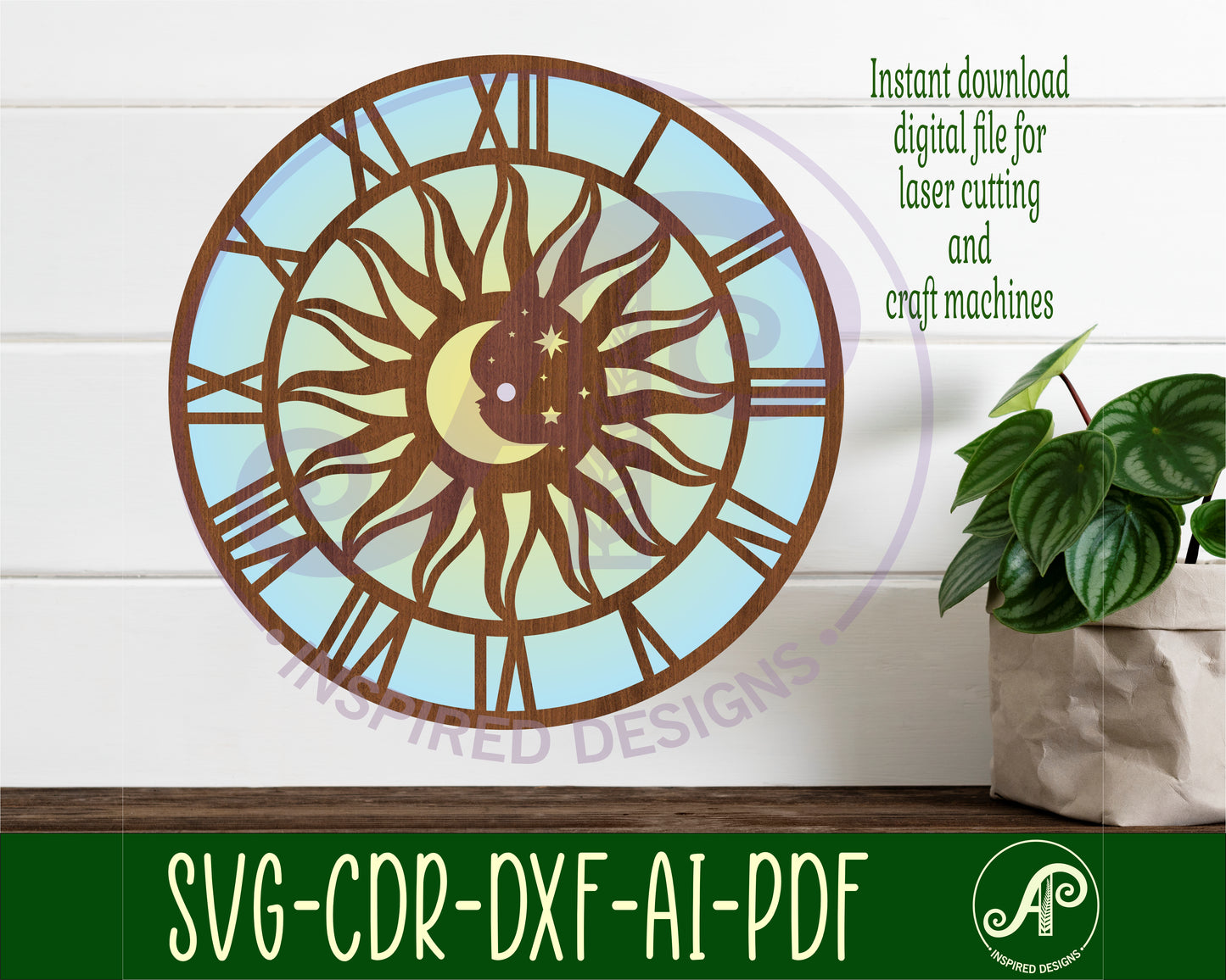 Sun and moon wall clock template designs