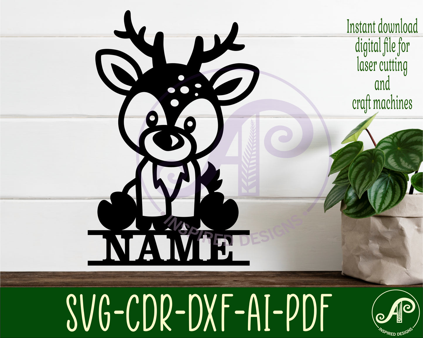 Cute Deer shape name sign SVG / DXF / AI / PDF / CDR