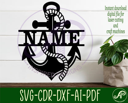 Anchor two layer shape name sign design 2 SVG / DXF / AI / PDF / CDR