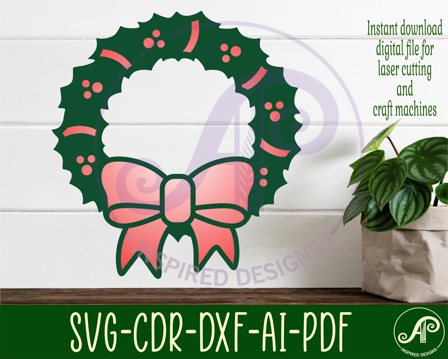 Christmas wreath wall sign design SVG / DXF / AI / PDF / CDR