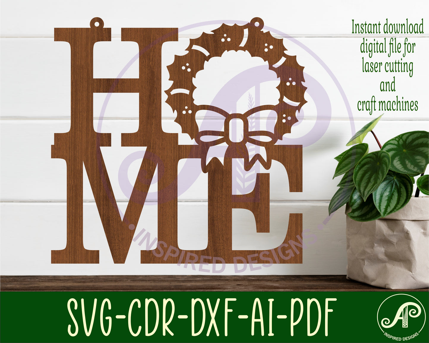 Home word wreath wall sign design SVG / DXF / AI / PDF / CDR