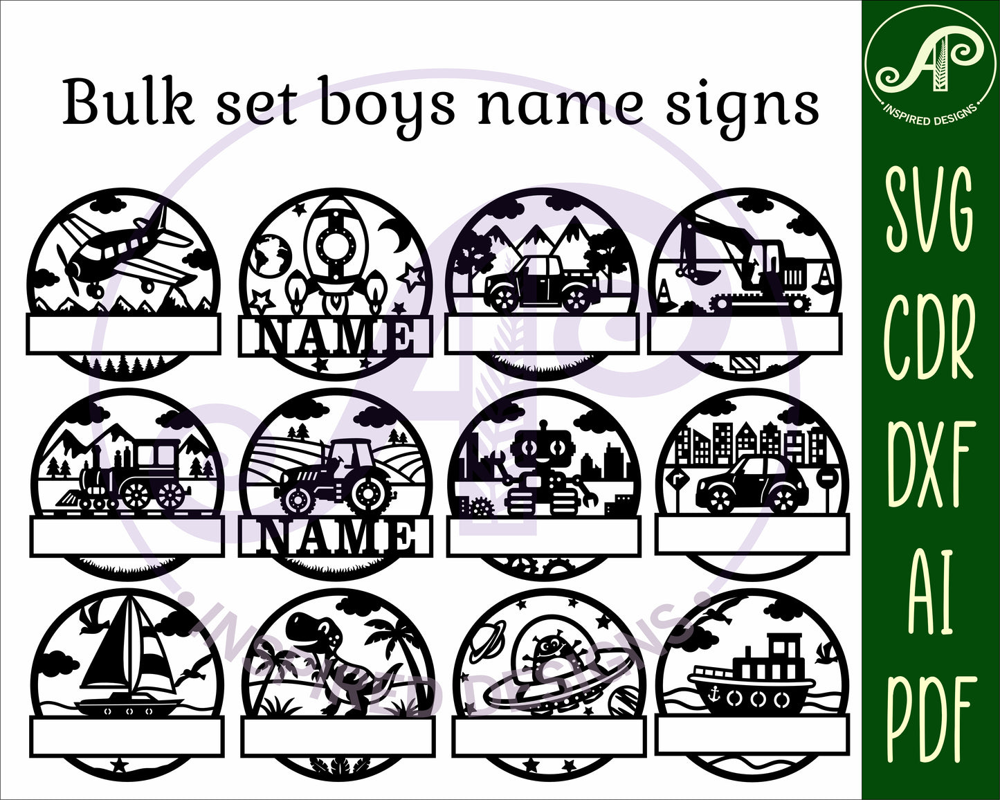 12 boys room name wall signs. SVG / DXF / AI / PDF / CDR