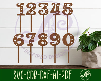 Heart number cupcake topper design SVG / DXF / AI / PDF / CDR