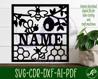 Bee name wall sign. SVG / DXF / AI / PDF / CDR