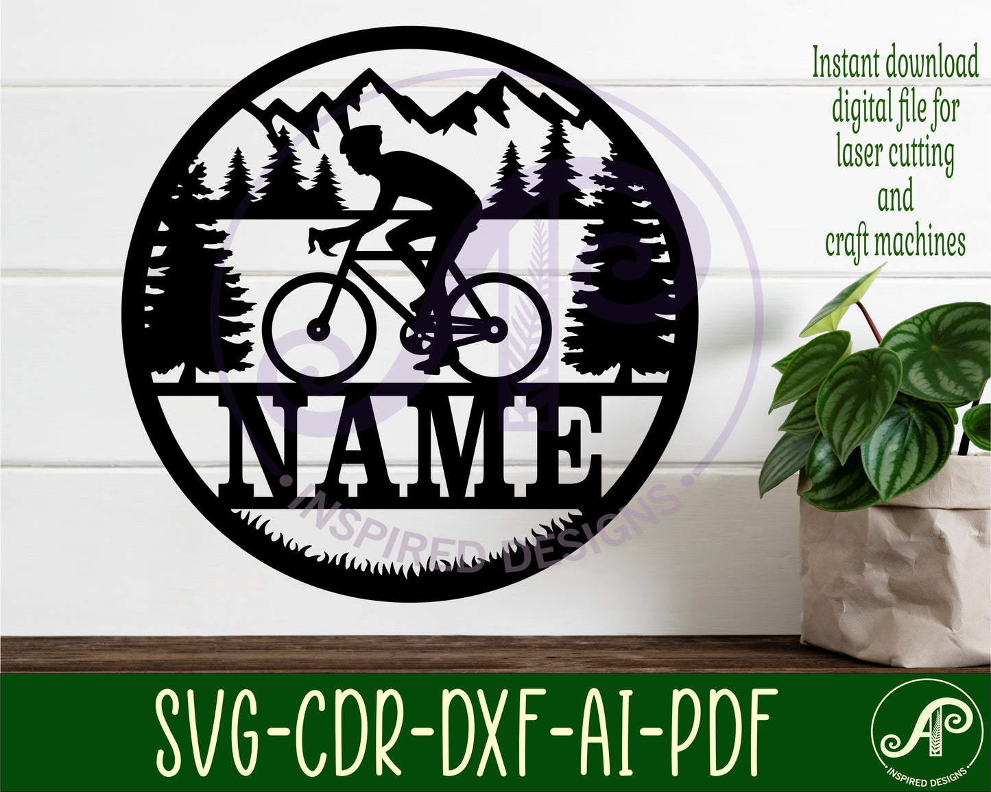 Cyclist male name wall sign. SVG / DXF / AI / PDF / CDR