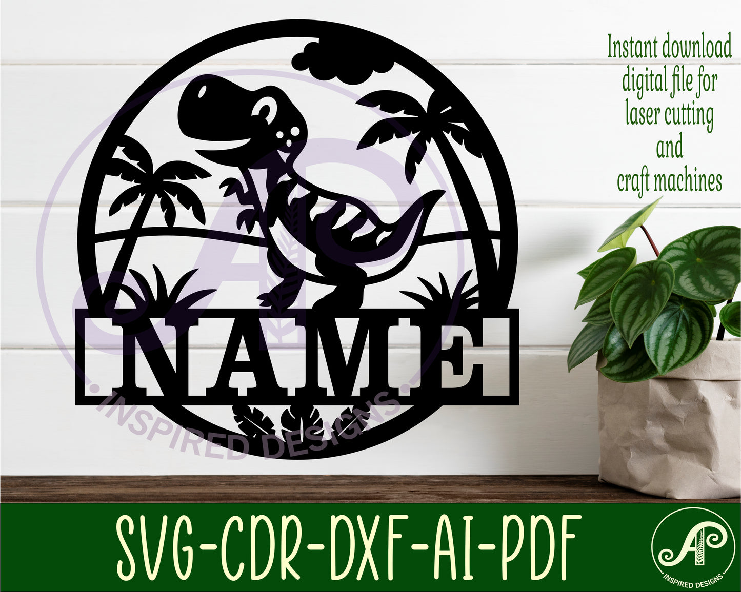 T Rex Dinosaur name wall sign. SVG / DXF / AI / PDF / CDR