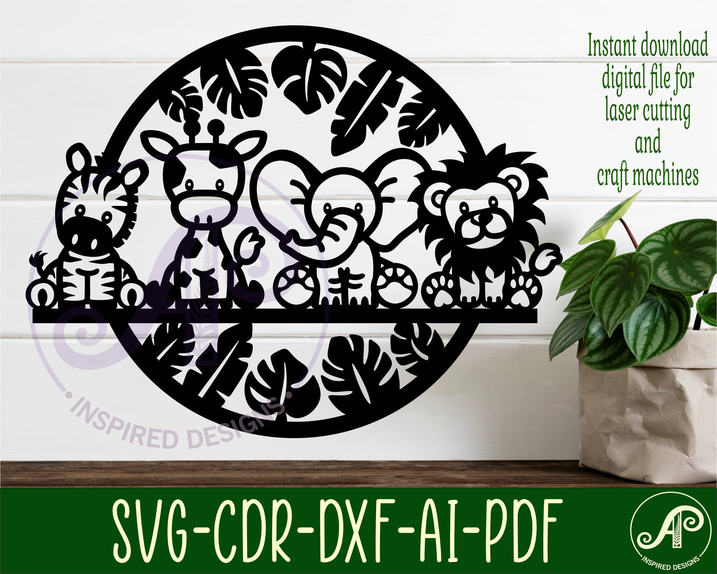 Cute safari animals in a row wall sign design SVG / DXF / AI / PDF / CDR