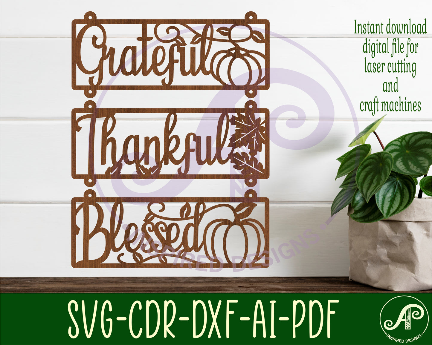 Thanksgiving wall sign Grateful, thankful, blessed design  SVG / DXF / AI / PDF / CDR