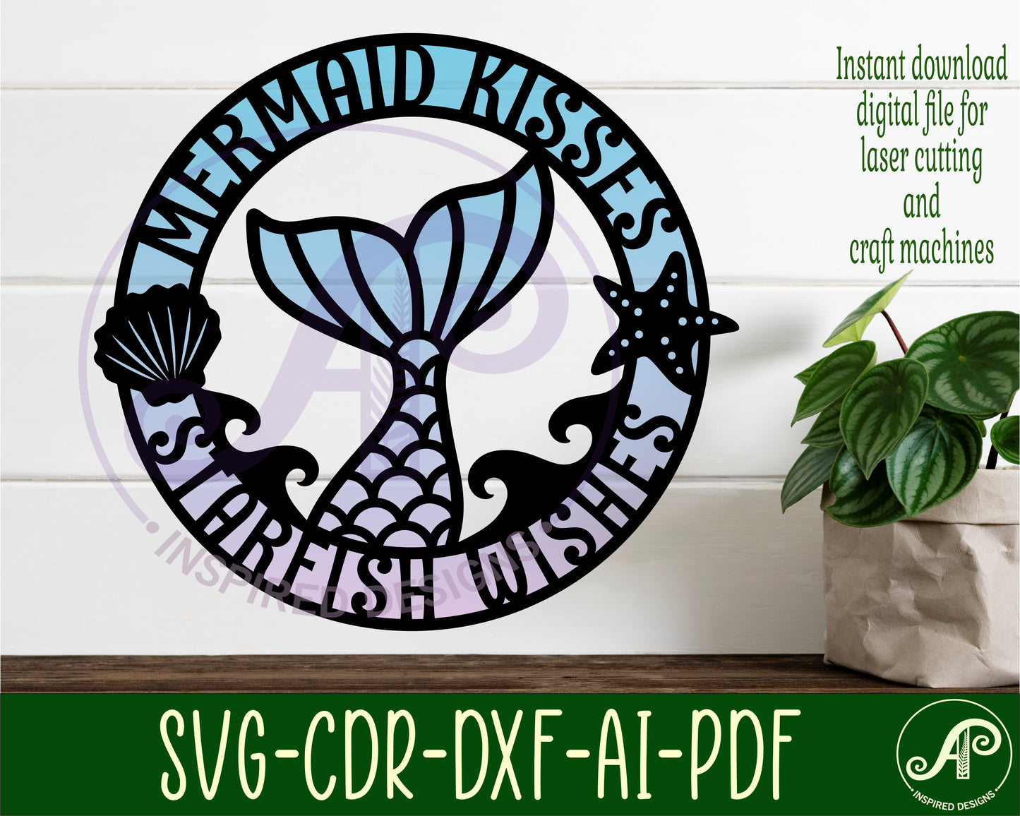 Mermaid kisses wall sign design SVG / DXF / AI / PDF / CDR