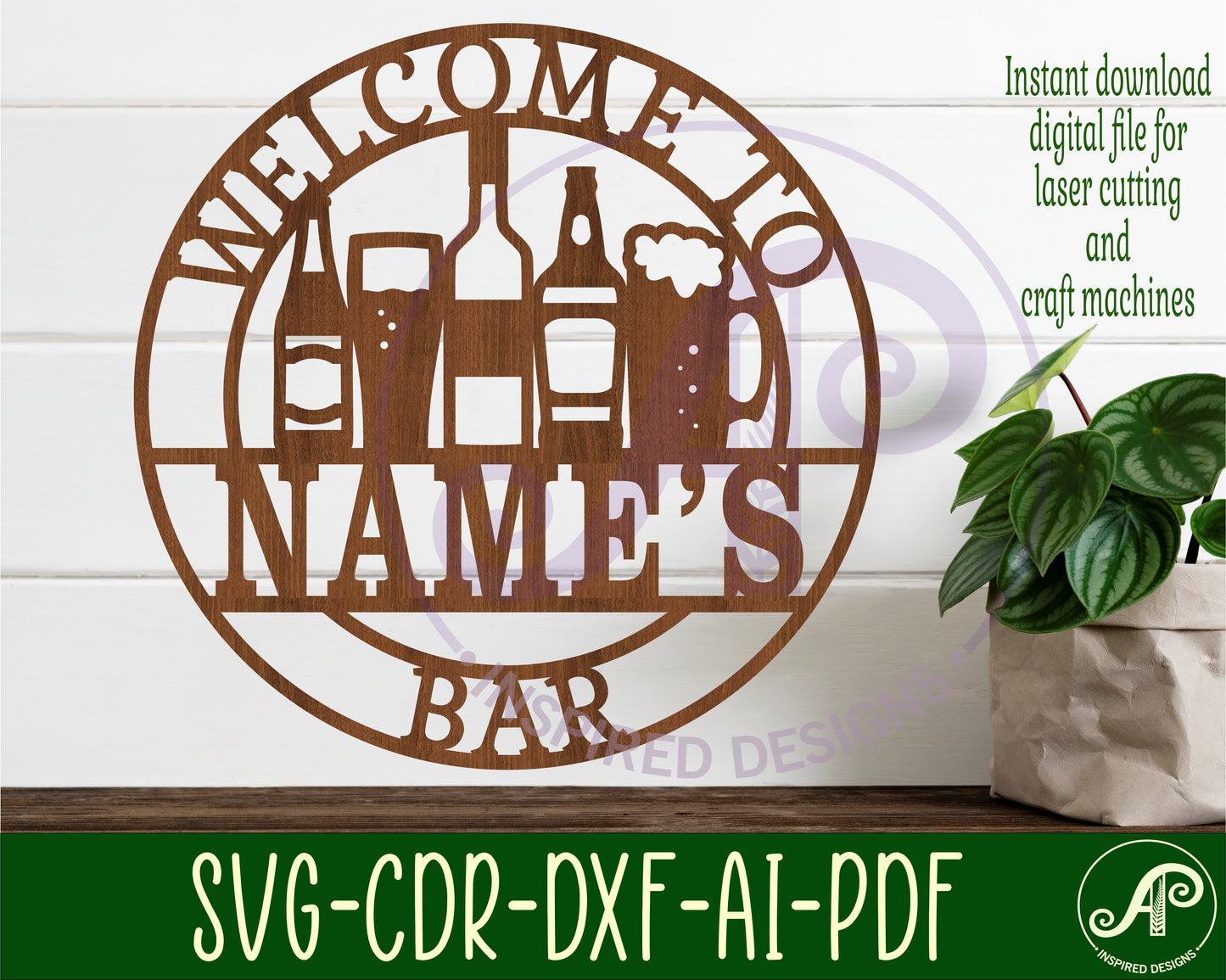 Bar sign. Welcome to name's bar wall sign. SVG / DXF / AI / PDF / CDR