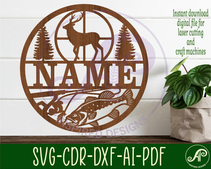 Hunting and bass fishing wall sign. SVG / DXF / AI / PDF / CDR