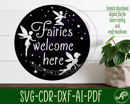 Fairies welcome here wall sign design SVG / DXF / AI / PDF / CDR