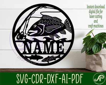 Ocean fishing name wall sign. SVG / DXF / AI / PDF / CDR